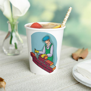 Bricklayer At Work Paper Cups