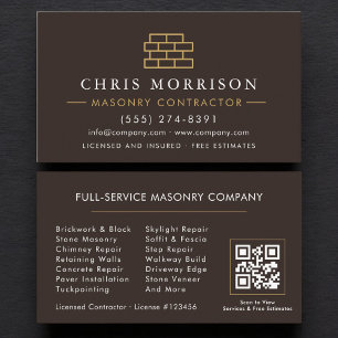 Bricklayer Brick Masonry QR Code Contractor Business Card