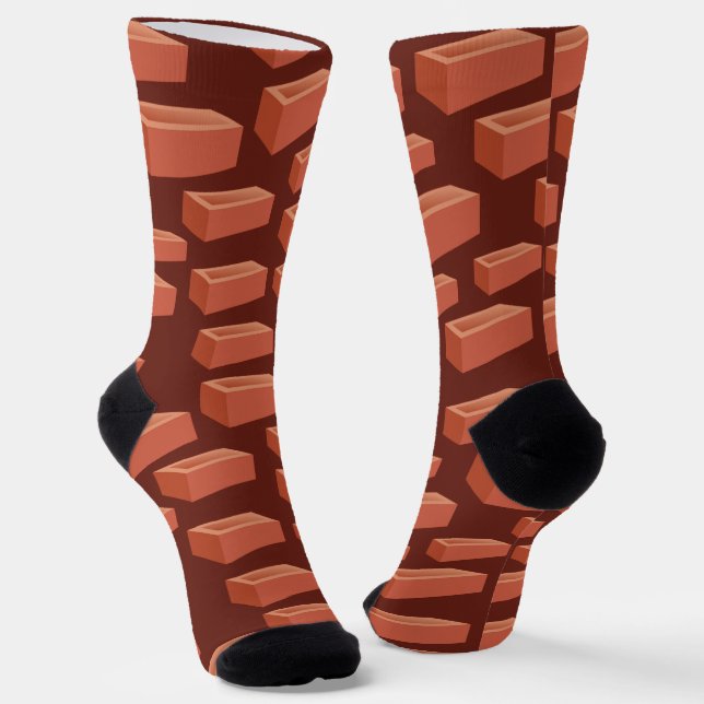 Bricklayer Construction Worker Brown Brick Pattern Socks (Angled)