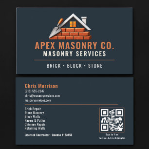 Bricklayer Masonry QR Code Professional Services Business Card