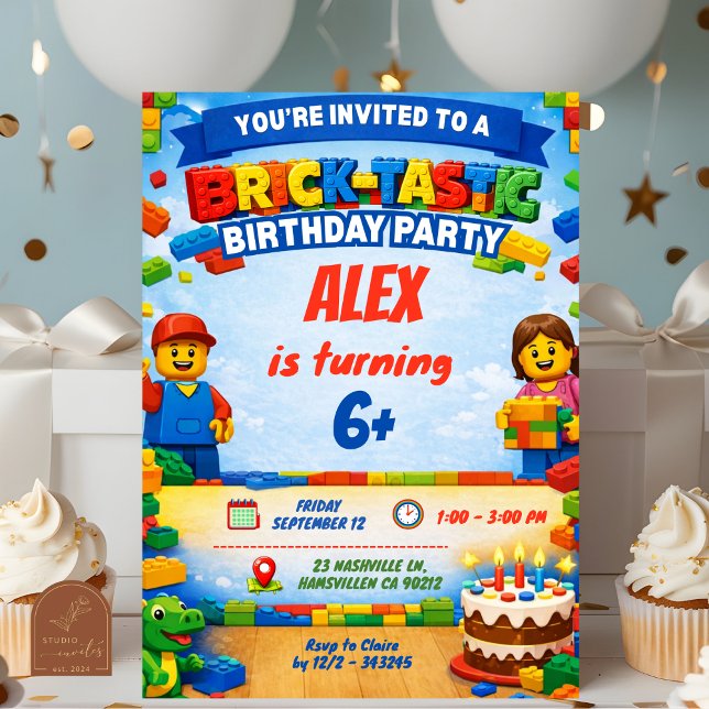 Bricks Colorful Boy Birthday Party Invitation (Creator Uploaded)