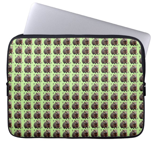 Brickwork Burrow: A Wombat's Green Canvas, Laptop Sleeve (Front)