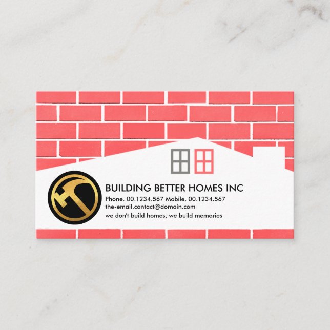 Brickwork Masonry Home Building Silhouette Business Card (Front)