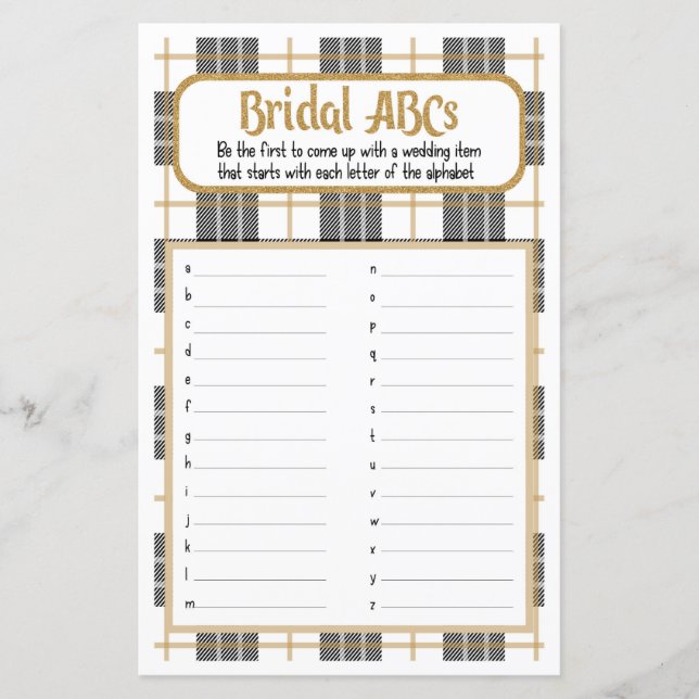 Bridal ABC White Flannel Bridal Shower Game (Front)