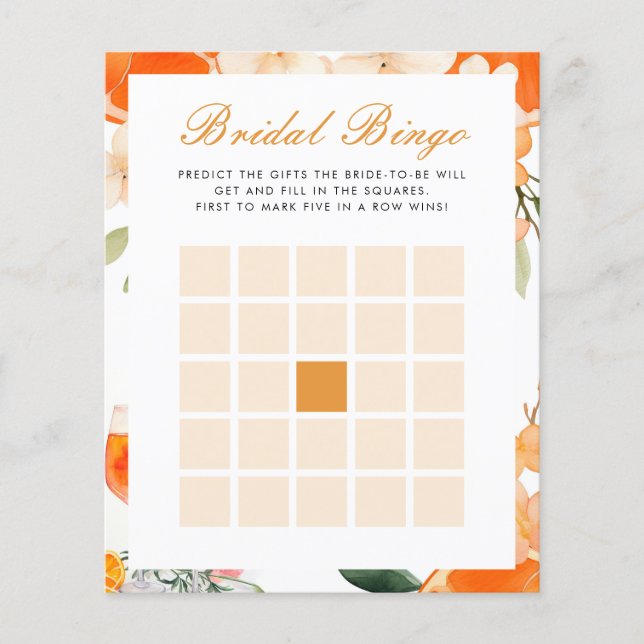 Bridal Bingo Aperol Spritz Bridal Shower Game (Front)