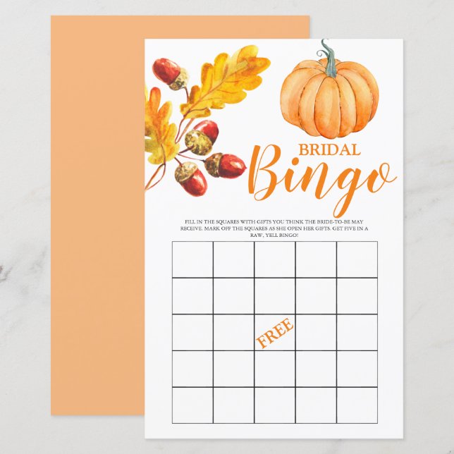 Bridal Bingo Fall Pumpkin Bridal Game (Front/Back)