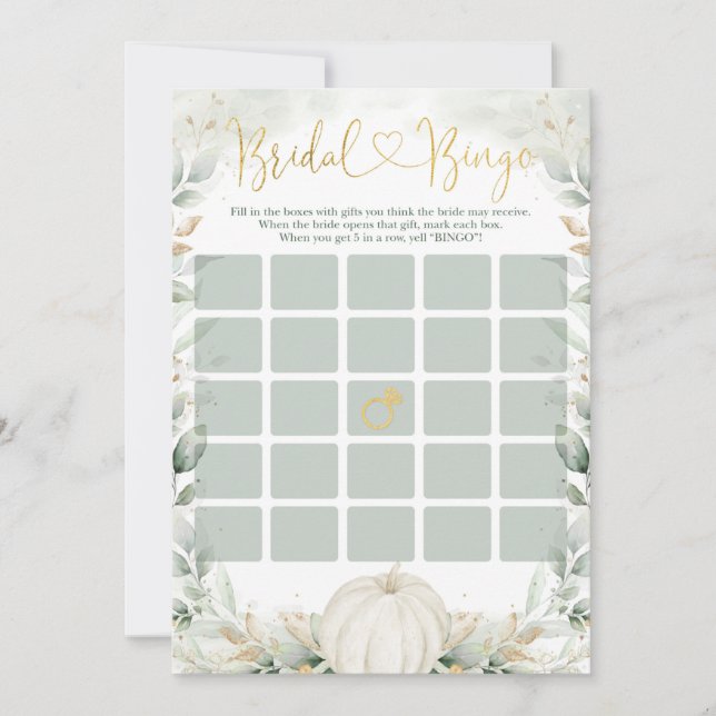 Bridal Bingo Game | Fall Greenery Gold Pumpkin (Front)