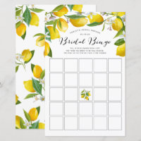 Bridal Bingo, Lemon Bridal Shower Bingo Games