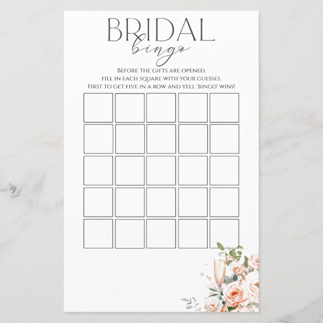Bridal Bingo Petals And Prosecco Game (Front)