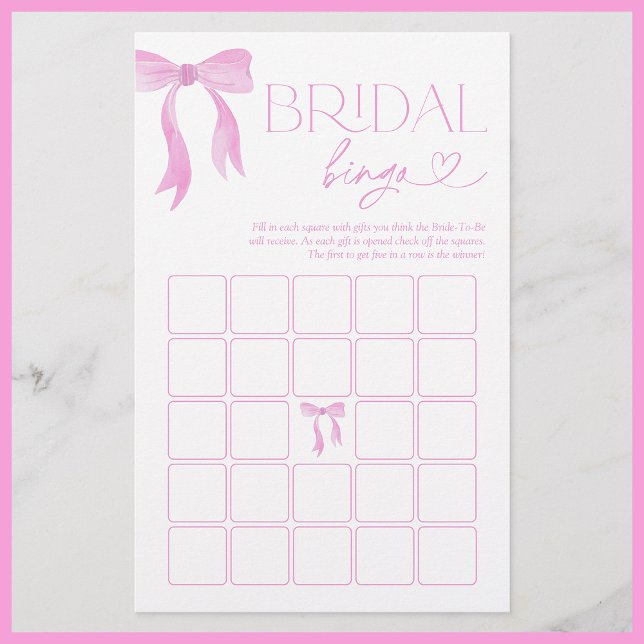Bridal Bingo Pink Bow Bridal Shower Game (Creator Uploaded)
