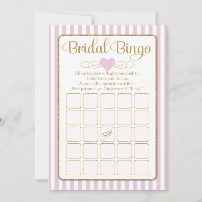 Bridal Bingo Pink Gold Bridal Shower Game Cards (Front)