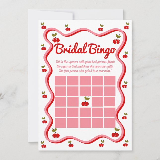 Bridal Bingo Retro Cherry bridal shower Game card (Front)