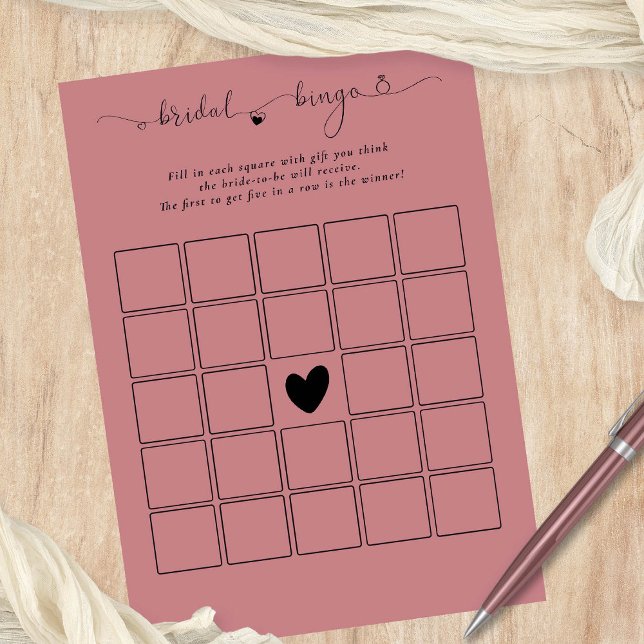 Bridal Bingo Shower Dusty Rose Pink Game Card (Available digitally or printed)