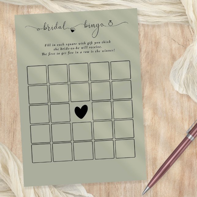 Bridal Bingo Shower Sage Game Card (Available printed or as a printable digital download)