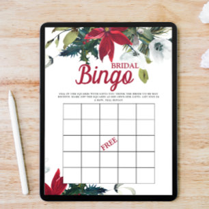 Bridal Bingo Winter Poinsettia Bridal Shower Game  Invitation