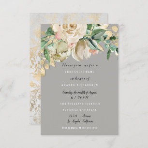 Bridal Birthday Party Rose Paint Floral Grey Grey Invitation