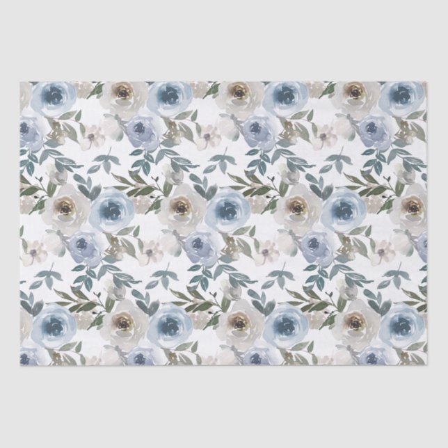 Bridal Blue and White Watercolor Roses  Tissue Paper (Front)