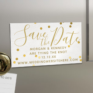 Bridal Blush Gold Confetti Magnetic Save The Dates Business Card