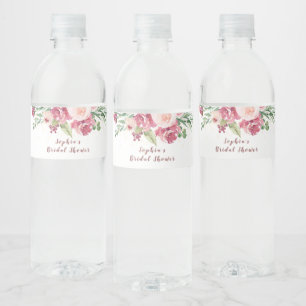Bridal Blush Gold Watercolor Floral Rose Water Bottle Label
