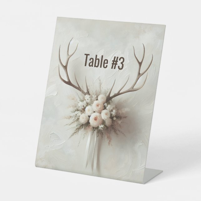 Bridal Bouquet and Deer Antlers Pedestal Sign (Front)