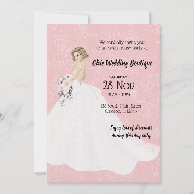 Bridal boutique open house choose background colou invitation (Front)