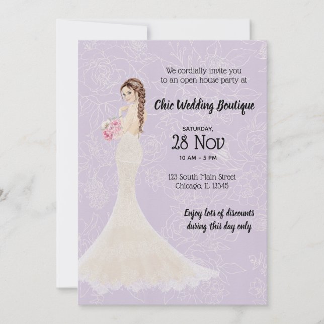 Bridal boutique open house choose background colou invitation (Front)