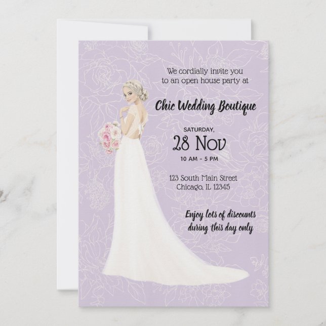 Bridal boutique open house choose background colou invitation (Front)