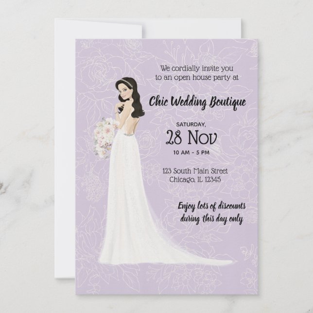 Bridal boutique open house choose background colou invitation (Front)