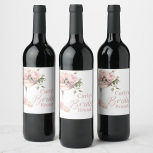 Bridal Brunch, Bridal shower, floral, elegant Wine Label
