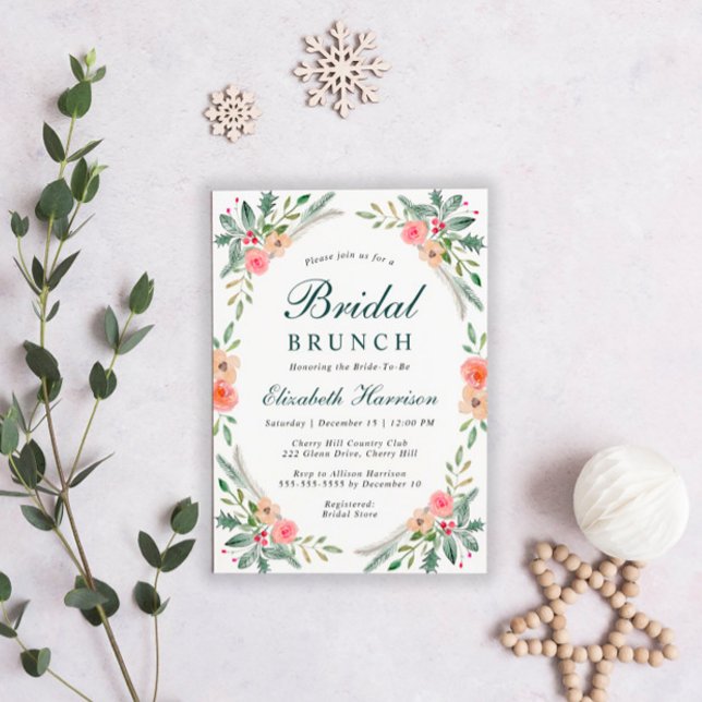 Bridal Brunch Christmas Floral Watercolor Invitation (Creator Uploaded)