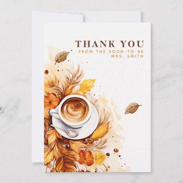 Bridal brunch cosy fall bridal shower Brown Thank You Card (Front)