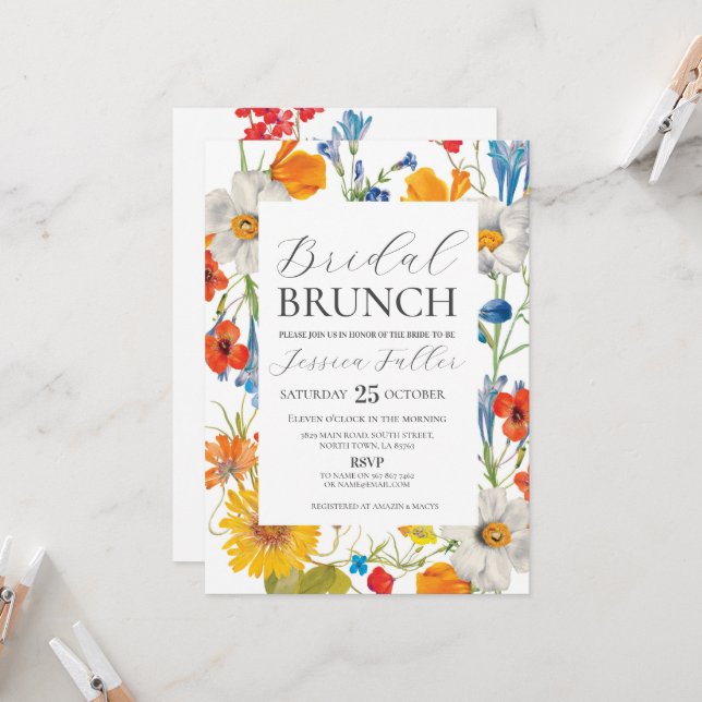 Bridal Brunch Floral Summer Bachelorette Party Invitation (Front/Back In Situ)