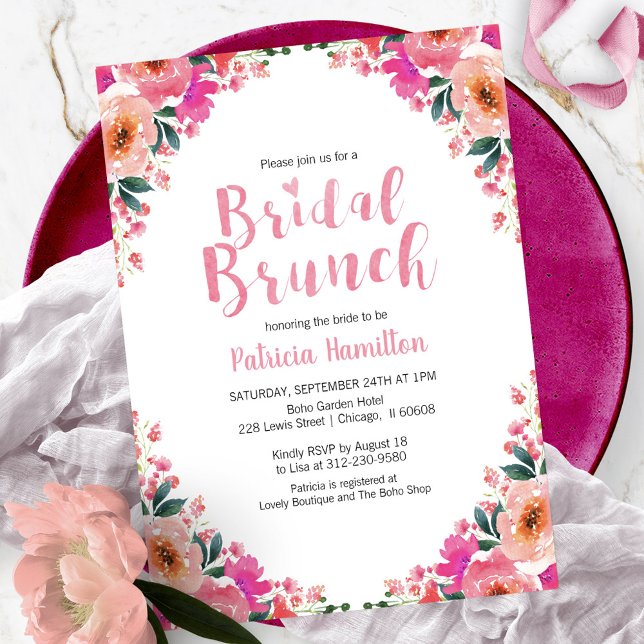 Bridal Brunch Invitations Hot Pink Floral (Creator Uploaded)
