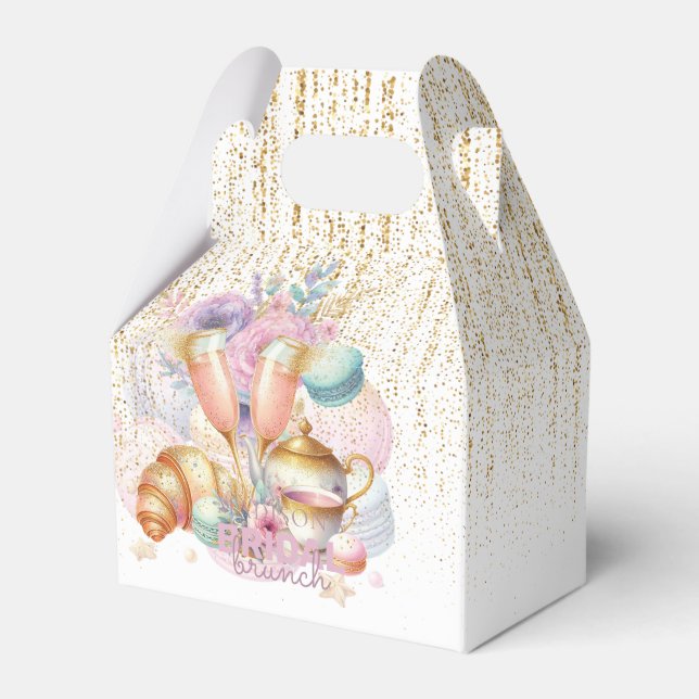 Bridal Brunch Pastel Pink Gold Glitter Custom  Favour Box (Front Side)