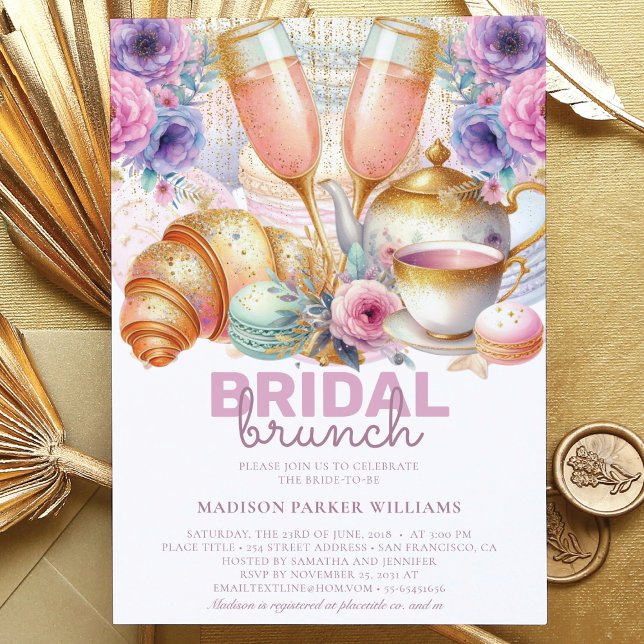 Bridal Brunch Pastel Pink turquoise Gold Glitter Invitation (Creator Uploaded)