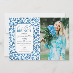 Bridal Brunch Photo Blue & White Floral Ditsy Invitation