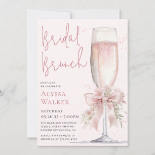 Bridal Brunch Pink Champagne Glass Invitation
