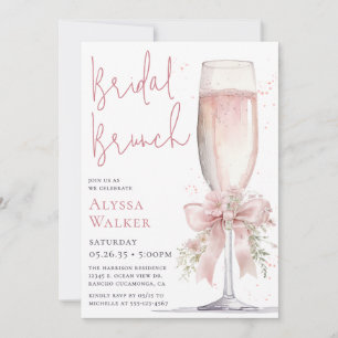 Bridal Brunch Pink Champagne Glass Invitation