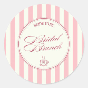 Bridal Brunch Pink Stripes Vintage Cafe Wedding Classic Round Sticker