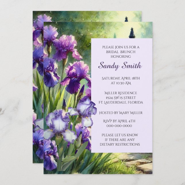Bridal Brunch Purple Irises                  Invitation (Front/Back)