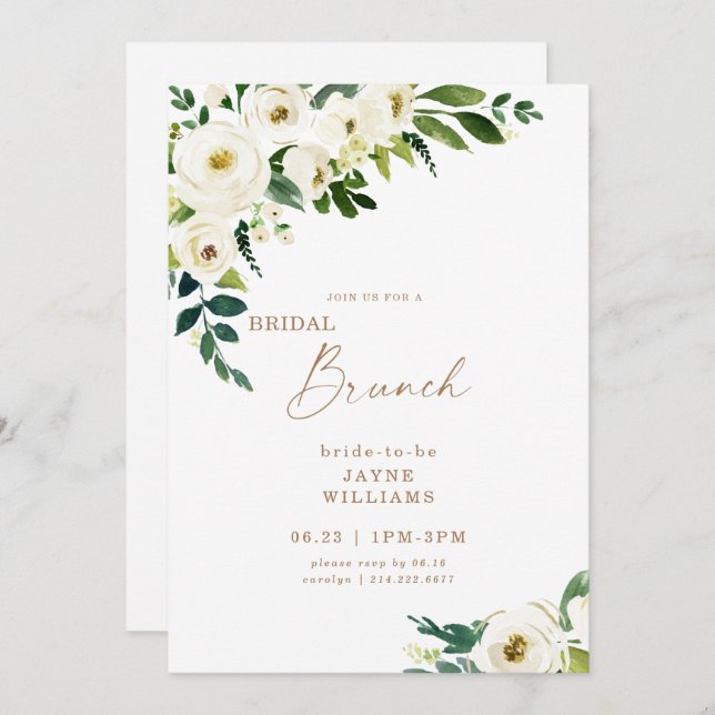 Bridal Brunch White Floral Invitation (Front/Back)