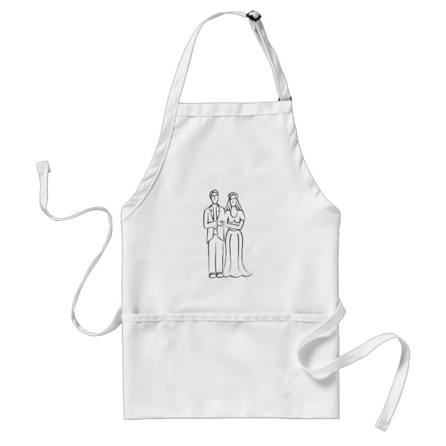 Bridal Couple Black White Sketch Bride Groom Standard Apron (Front)