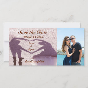 Bridal Couple Silhouette Heart in Sand Wedding Save The Date