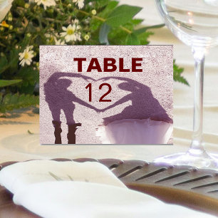 Bridal Couple Silhouette Heart in Sand Wedding Table Number