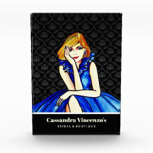 Bridal Dark Royal Blue Cocktail Gown Black Damask Photo Block