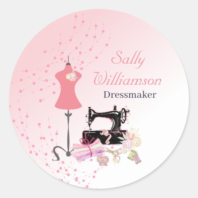 Bridal Dress Alterations Pink Business Classic Round Sticker (Front)