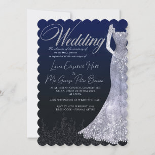 Bridal dress diamond blue wedding invitation