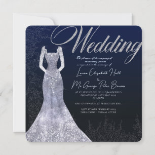 Bridal dress diamond blue wedding invitation