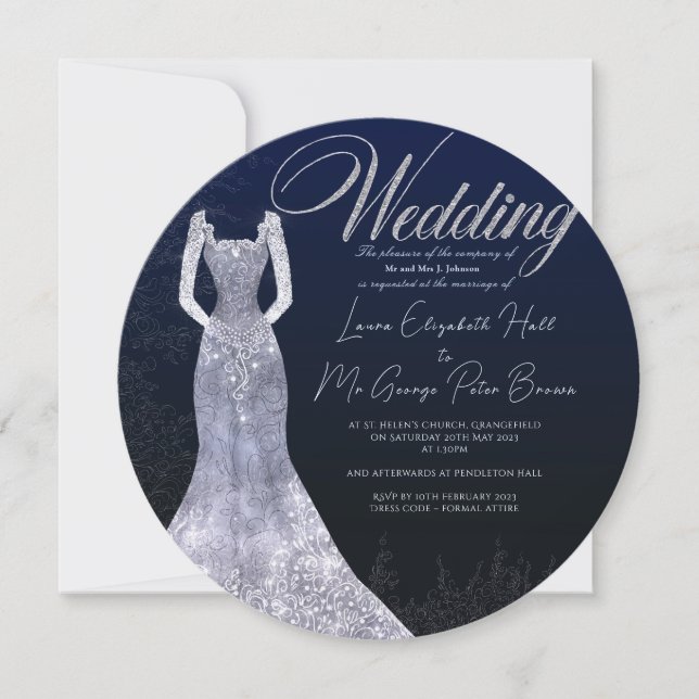Bridal dress wedding round shape invitation (Front)