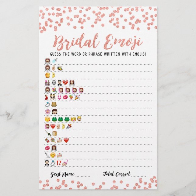 Bridal emoji game with Answers Bridal shower game (Front)